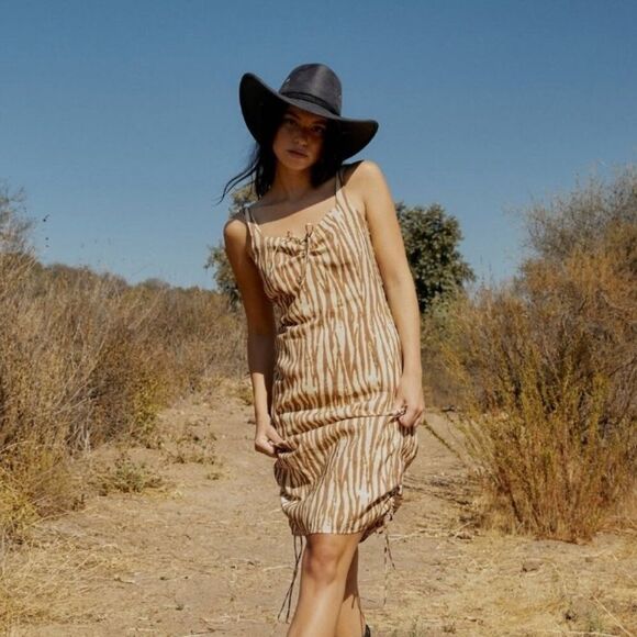 BNWT - BACKYARD ROSES RYDER MINI BROWN ZEBRA PRINT DRESS - Picture 1 of 11